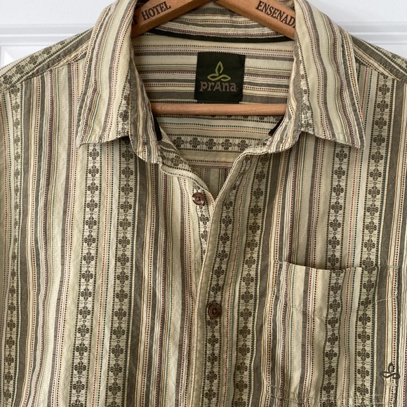 Prana Other - Prana Breathe Organic Cotton Striped, Embroidered Shirt w Pocket + MEASUREMENTS